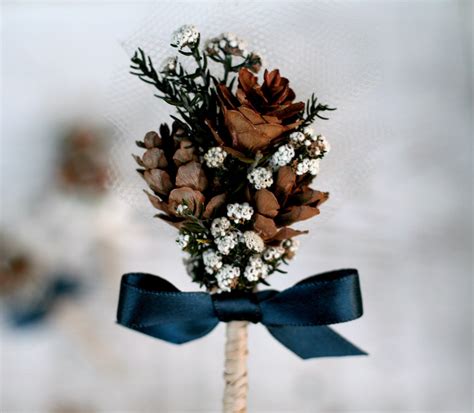 Woodland Pine Cone Wedding Boutonniere Winter Wedding