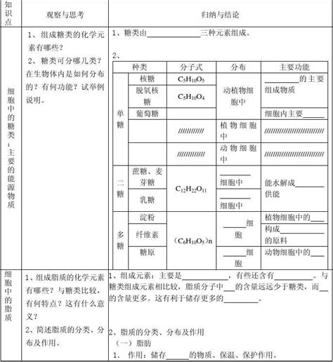 高一生物必修一第二章第4节细胞中的糖类和脂质 导学案word文档免费下载亿佰文档网