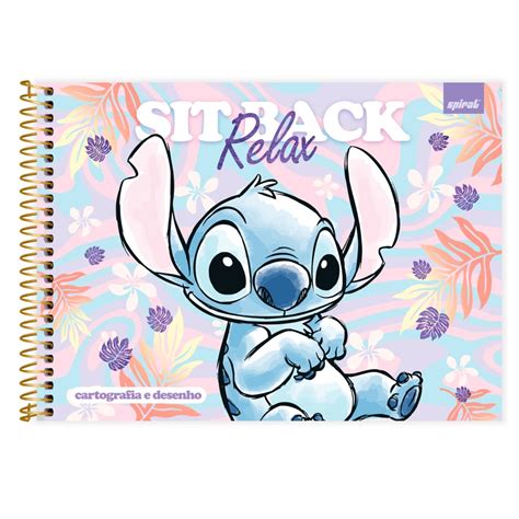 Caderno Cartografia E Desenho Capa Dura 80 Folhas Stitch Disney Spiral