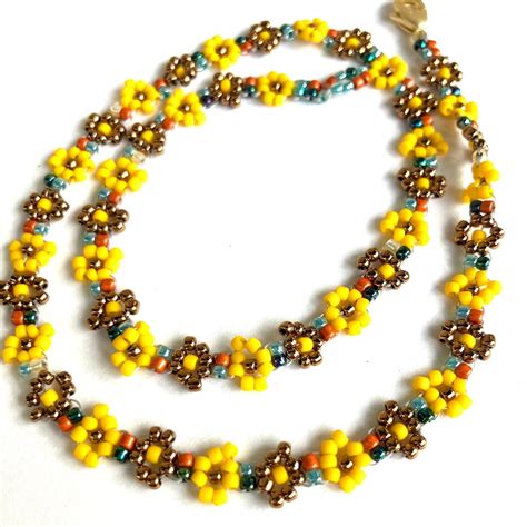 Beaded Daisy Chain Necklace Daisy Chain Choker Beaded Sunset Flower Choker Etsy