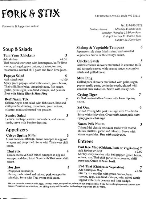 Fork & Stix Menu, Menu for Fork & Stix, The Delmar Loop, St. Louis ...