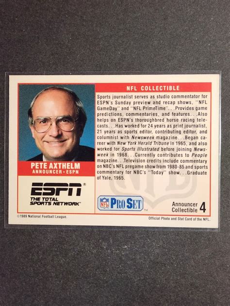 Pro Set Football Announcers Pete Axthelm Ebay