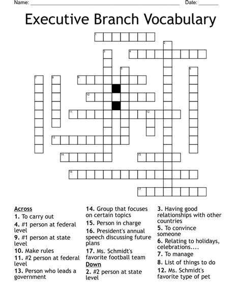 Executive Branch Vocabulary Crossword Wordmint