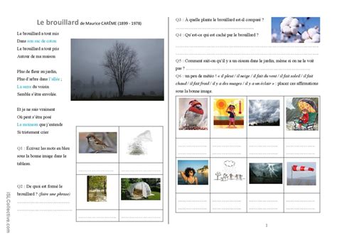 Météo avec un poème de Maurice Carêm Français FLE fiches pedagogiques