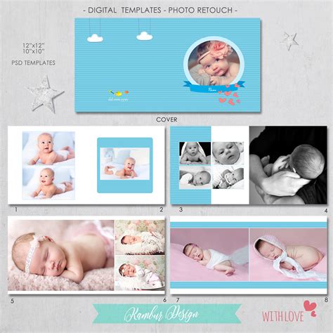 12x12 10x10 Psd 30 Pages Album Template Newborn Baby Shower Baby