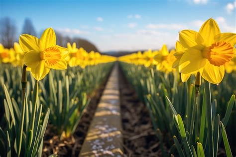 Premium AI Image Yellow Daffodils In A Field Of Daffodils