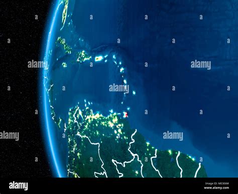 Space Orbit View Of Caribbean Highlighted In Red On Planet Earth At