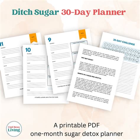 Day Ditch Sugar Challenge Printable No Sugar Planner Sugar Free