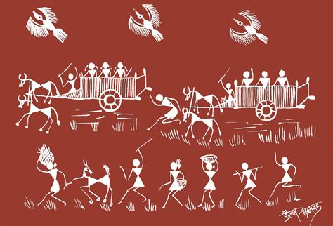 Village Scene In Warli Tribal Art Greeting Card By Jey Manokaran Artofit