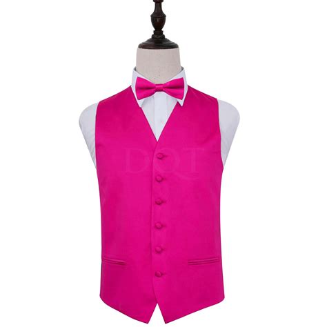 Mens Plain Hot Pink Satin Wedding Waistcoat And Bow Tie Set Wedding