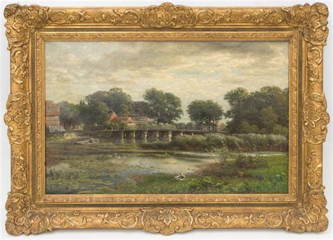 Carl Rodeck Wasserlandschaft mit Brücke und Häusern Öl auf Leinwand