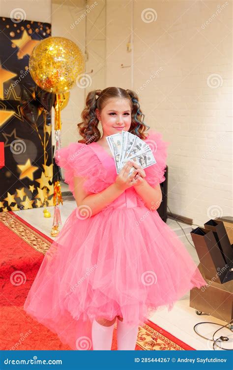 Beautiful and Happy Teenage Girl in a Fancy Pink Dress for Pop Star ...