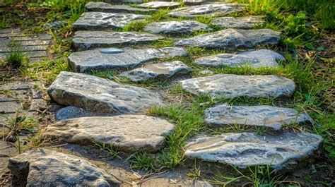 Un Camino De Adoquines Iluminado Por El Sol Con Hierba Verde Foto Premium