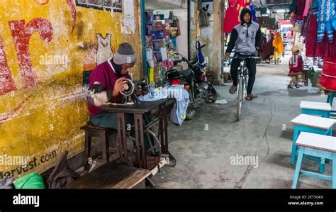 Malda West Bengal India January 2018 An Elderly Indian Tailor At