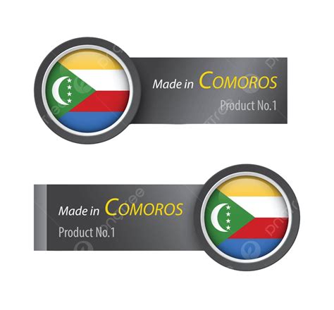 Comorian Flag Icon And Label Featuring Text Made In Comoros Vector