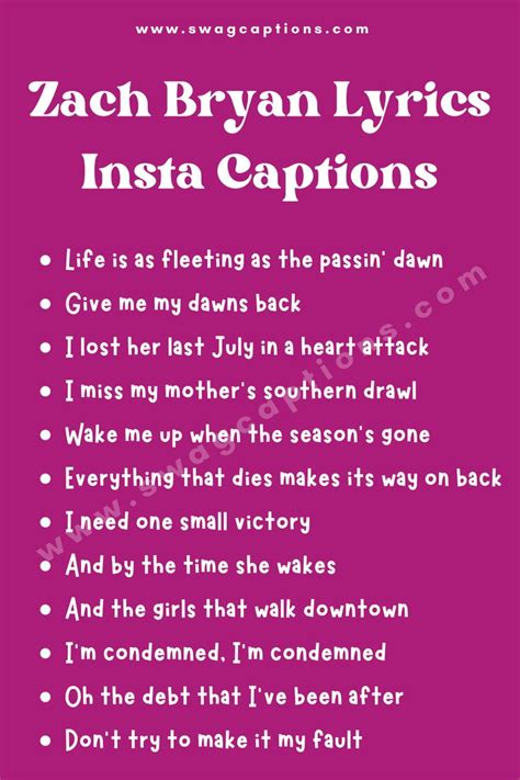 Zach Bryan Lyrics For Instagram Captions | Clever captions for instagram, Good insta captions ...