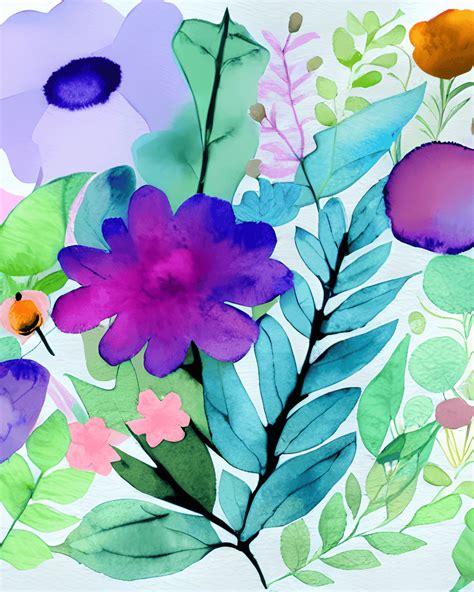 Abstract Watercolor Botanical Leaves And Flowers · Creative Fabrica