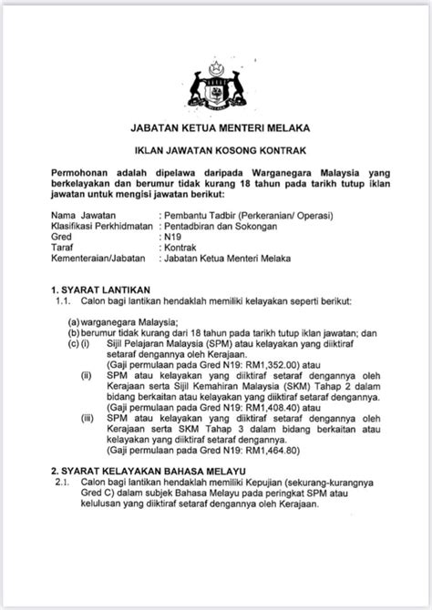 Iklan Jawatan Jabatan Ketua Menteri Melaka Jobs Hub