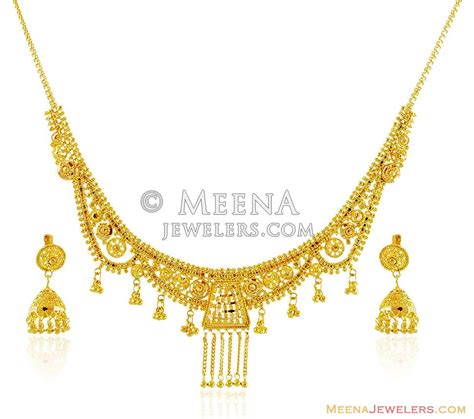 22K Gold Necklace Set - StLs15402 - 22k gold necklace and earrings set ...