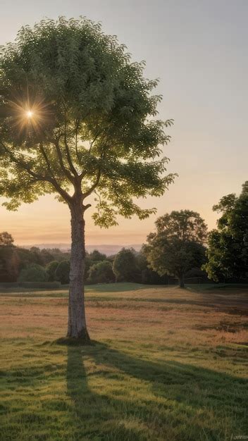 Premium Photo Single Tree In A Park Sunset Golden Hours Relaxing