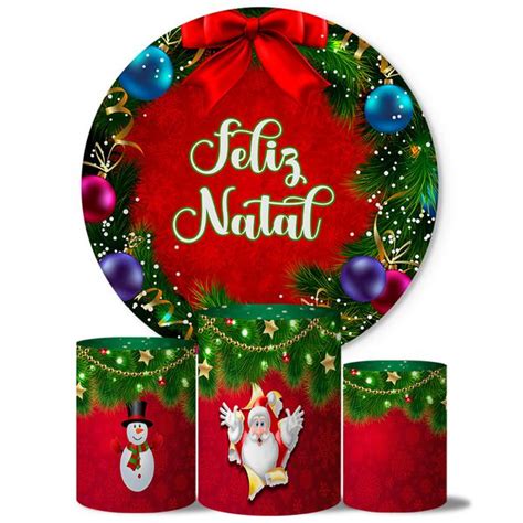 Trio Capas Cilindros Painel Tema Feliz Natal Veste F Cil