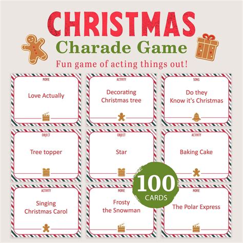 Christmas Charades Game Christmas Party Games Holiday Charades Cards Act Out Game Family ...