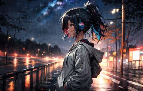 Wallpaper rain, brunette, bad weather, beautiful girl, digital art ...