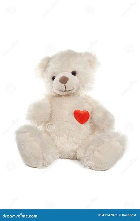 Fluffy White Teddy Bear With A Heart Stock Photo Image