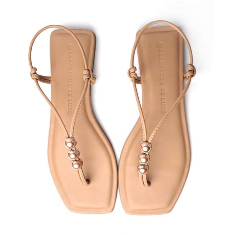 Rasteira Sandália Nude Creamy Enfeite Glass Bege