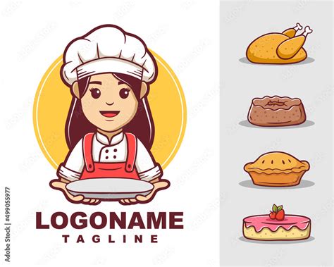 Female Chef Logo Template Cartoon Chef Logo Vector Vector De Stock