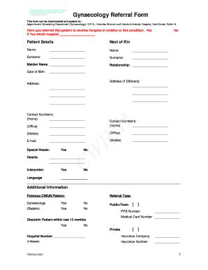 Fillable Online Gynaecology Referral Form Coombe Fax Email Print