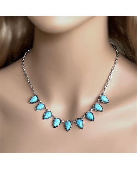 Turquoise Necklace With Teardrop Shaped Stones Blue Pear Shaped Stones