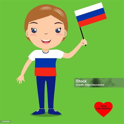 Anak Yang Tersenyum Anak Lakilaki Memegang Bendera Rusia Yang ...