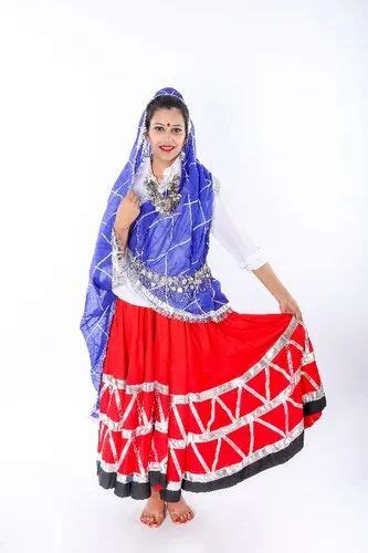 Red White Blue Folk Dance Costume Daaman Dress Haryana Traditional