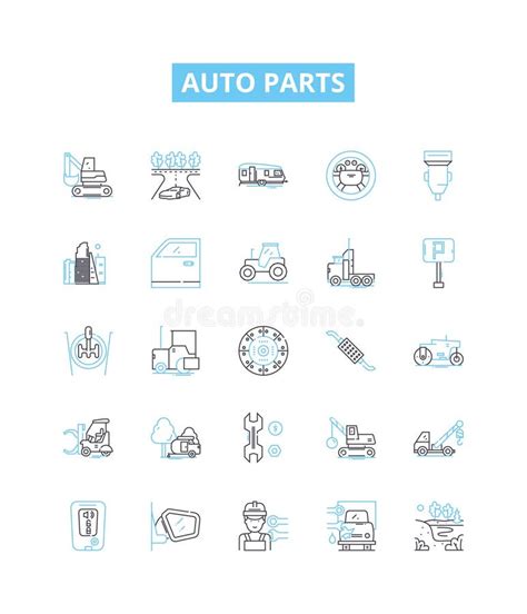 Auto Parts Vector Line Icons Set. Car, Auto, Parts, Tires, Battery ...