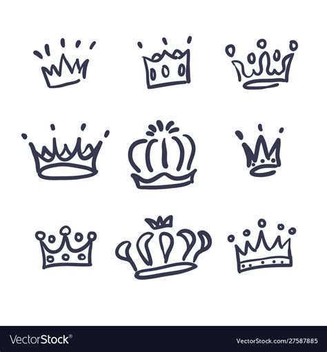 Sketch crown simple crowns hand drawn Royalty Free Vector