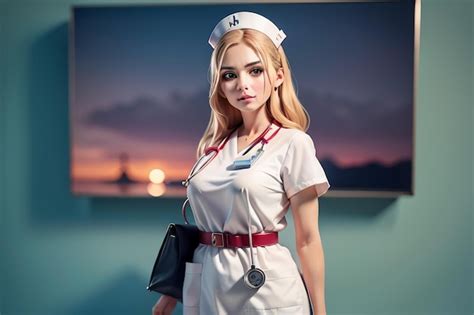 Premium Ai Image A Woman In A White Nurse Uniform With A Red Belt And