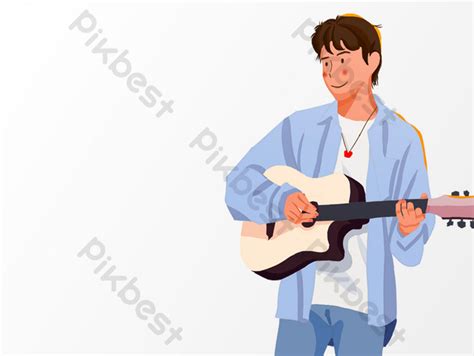 Creative Boy Playing Guitar Drawing Cartoon Elements | PSD PNG Images Free Download - Pikbest