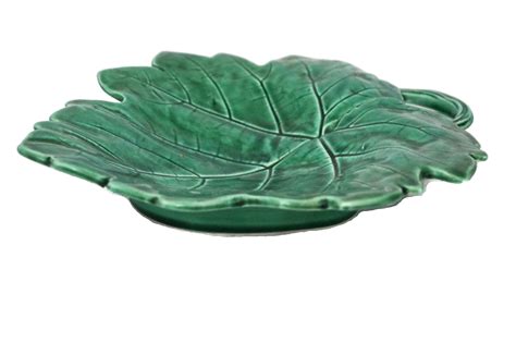 Antique Green Majolica Leaf Plate French Sarreguemines Ceramic Grape