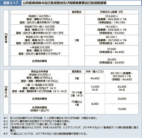 図表3 1 7 公的医療保険の自己負担割合及び高額療養費自己負担限度額｜平成29年版厚生労働白書 －社会保障と経済成長－｜厚生労働省