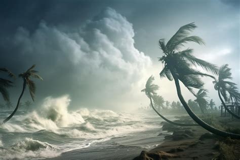 Photo Typhon Plage Oc Anique Catastrophe Naturelle Ouragan Fort Cyclone