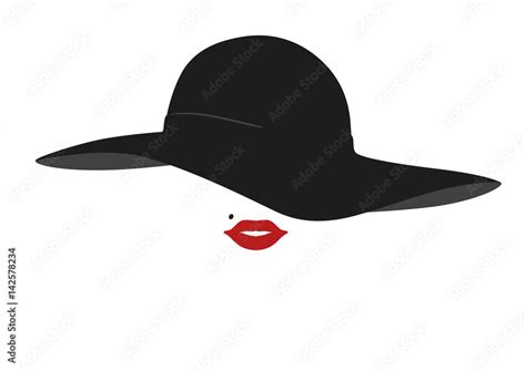 Femme - Chapeau - visage - portrait - mode - rouge à lèvres - accessoire - logo Stock Vector ...