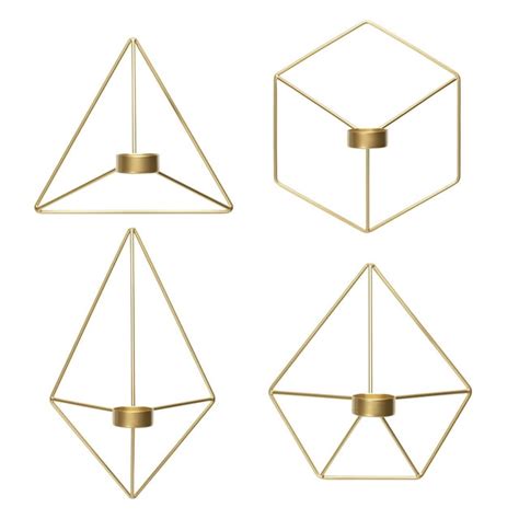 Set Of 4 Geometric Hanging Tea Light Candle Holder Gold Wall Decor Air Plant Holder 3d Modern