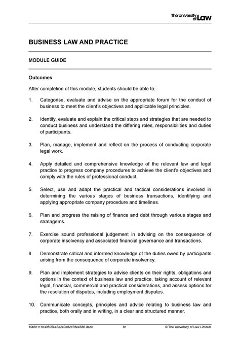 2122 Blp Ce01 Module Guide Ilpc BUSINESS LAW AND PRACTICE MODULE