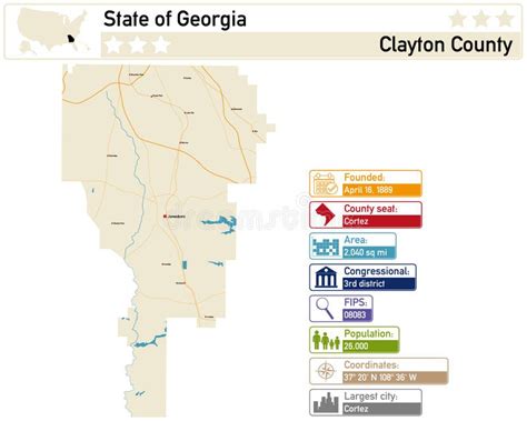detailed infographic  map  clayton county  georgia stock vector