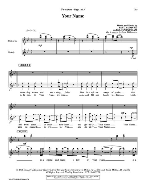 Your Name Flute Oboe Sheet Music Pdf Paul Baloche Praisecharts