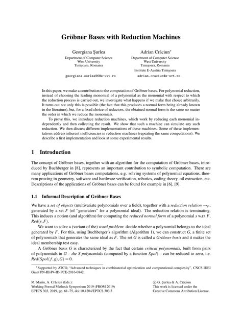 Pdf Gr Obner Bases With Reduction Machines