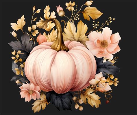 Autumn Pink Pumpkin Watercolor Clipart Fall Floral Pumpkin Etsy