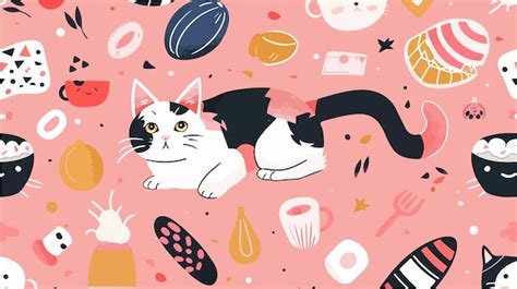 A Painting Of Two Cats And A Pink Background With A Pattern Of A Cat