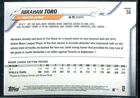 Topps Chrome Abraham Toro Houston Astros Rc Ebay